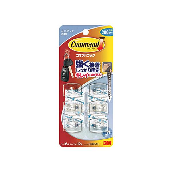 (まとめ) 3M コマンドフック クリア ミニフック6個・タブS12枚入 CM88-CL 1パック 【×30セット】 壁を傷つけずに簡単に取り外せる あらゆる平...