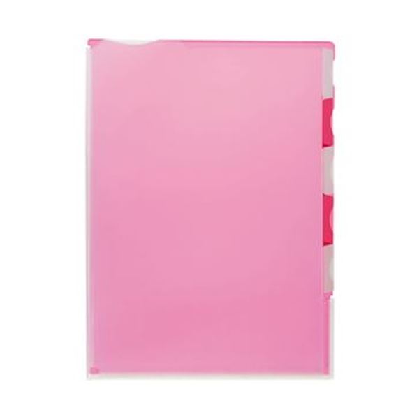 (まとめ)TANOSEE 超丈夫なマチ付クリアホルダー タフレル A4タテ 5山インデックス ピンク 1パック(5枚)【×10セット】 頑丈なマチ付きホルダーで...