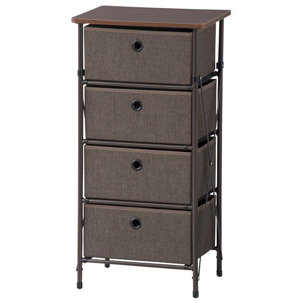 チェスト 整理 収納 キャビネット タンス 幅40cm 4段 ブラウン 折りたたみ式 金属 スチール 簡単組立 ベッドルーム 寝室 リビング ダイニング 茶 スペース節約 多目的整理 収納 家具 折りたたみ式4段チェスト タンス キャビネット おしゃれなブラウンカラーで、寝室やリビ