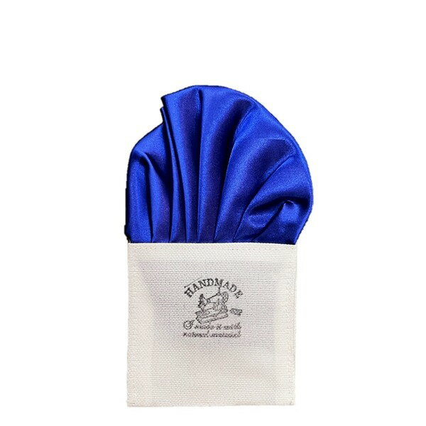 トラッド 日本製 形態安定ポケットチーフ 無地サテン織り織×ブルー 青