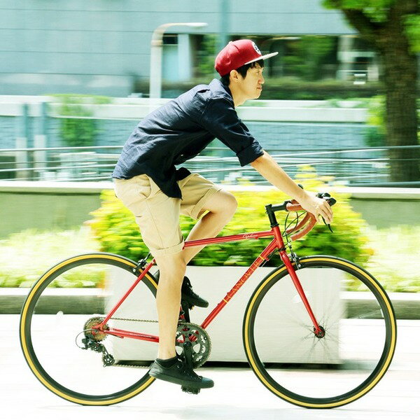 ロードバイク 700c（約28インチ）/レッド(赤) シマノ14段変速 軽量 重さ11.5kg 【O ...