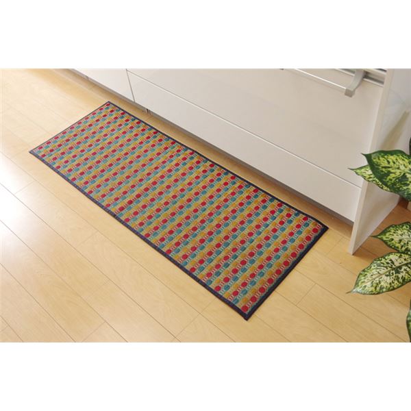 い草 藺草 キッチンマット 台所用 /台所マット 【ドット柄 マルチ 約43×180cm】 防滑 ウレタン 抗菌 清潔 防臭 調湿 クッション性抜群 日本製 国産 滑りにくくてお手入れも簡単なキッチン ラグ ドット柄のマルチなデザインで華やかに彩る 防滑・抗菌 清潔 ・防臭・調湿効