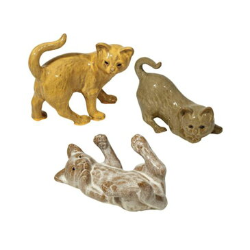 【3点×1セット】 陶製ガーデンオーナメント/園芸用品 【ネコタイプ 長さ29cm】 イタリア製 やんちゃな猫 『ストローファーム』