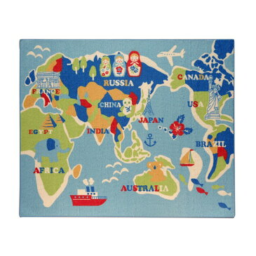 デスク (テーブル 机) カーペット 男の子 世界地図柄 『ワールド』 ブルー 110×133cm 青