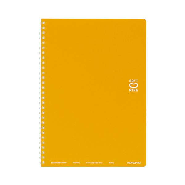 （まとめ）コクヨ ソフトリングノート（ドット入り罫線）セミB5 B罫 40枚 オレンジ ス-SV301BT-YR 1セット（5冊）【×5セット】 心地よい筆記体験を提供する、柔らかなリング採用のノート ドット入り罫線で整然と書けるセミB5サイズ オレンジの鮮やかなカバーが目を引く 40
