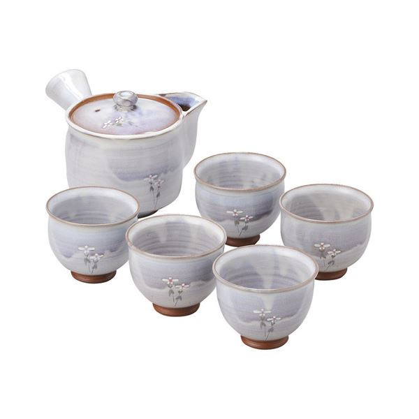 松尾邑華作 梅鉢草茶器揃 K21205218 花の香り漂う、松尾の美しい梅鉢草茶器セット 贅沢なひとときを彩る、上質な茶の時間をお楽しみください