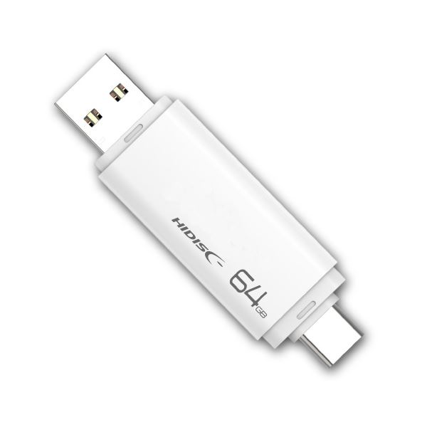 HIDISC USBメモリー Type-C/A 64GB ホワイト HDUF134C64G3C 白 次世代対応の高速データ転送スマートメモリー 64GBホワイトでUSB Type-C/A対応 デバイス接続が簡単で大容量 大型 で活躍 データの保管や共有がスムーズ 信頼の品質で安心 安全 の使い心地 HIDISC USBメモリー