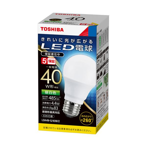 （まとめ）東芝ライテック LED電球 一般電球形 E26口金 4.4W 昼白色 LDA4N-G/40W/2 1個 【×10セット】 省エネライフを手軽に 明るくて節電なLED電球 一般電球形で取り付け簡単 4.4Wの明るさで昼白色の光を放つ LDA4N-G/40W/2が10個セットでお得