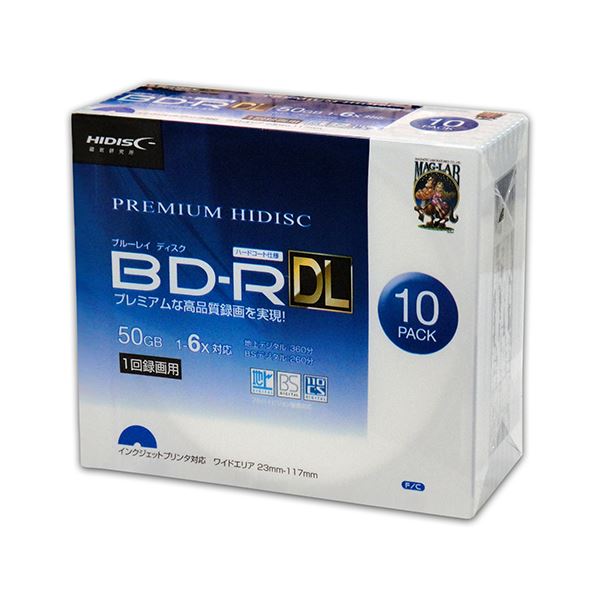 （まとめ）PREMIUM HIDISC BD-R DL 1回録画 6倍速 50GB 10枚 スリムケース 【×10個セット】 HDVBR50RP10SCX10 高品質なBD-R DLメディア 大容量 大型 50GBで6倍速の録画が可能 スリムケースに10枚整理 収納 お得な10個セット