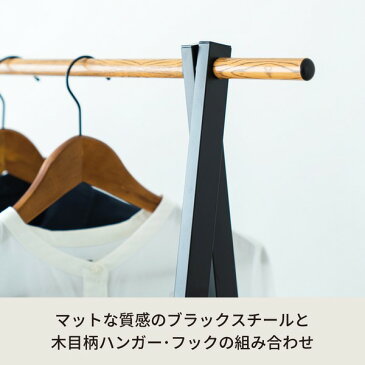 【2個セット】棚付木目柄ハンガーラック(ブラック/黒) 幅70cm×奥行44.5cm コートハンガー/スリム/折りたたみ/モダン/収納/洋服掛け/おしゃれ/収納棚付き/衣類収納/省スペース/北欧風/業務用/NK-231 黒