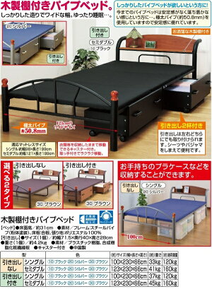 【送料無料】パイプベッド【シングルサイズ】スチールキャスター付き引き出し収納/宮付きブラック(黒)黒(カテゴリー:生活用品>インテリア>雑貨>寝具>ベッド>ソファベッド>パイプベッド>ロフトベッド)
