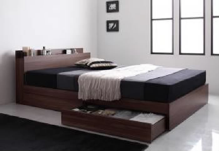 ベッド 収納付きベッド 棚・コンセント付き収納ベッド ウォルナットブラウン ブラック
