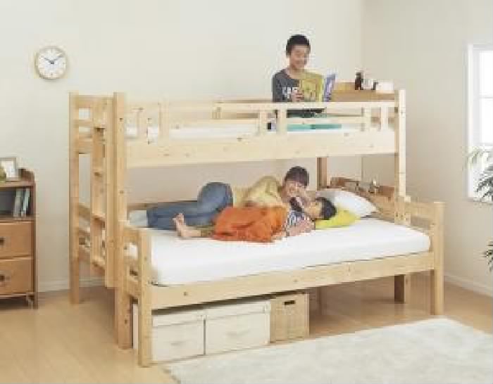 シングルベッドダブルベッド 2段ベッド用ベッドフレームのみ 単品 ダブルサイズになる・添い寝ができる二段ベッド( 幅 :シングル・ダブル)( 奥行 :レギュラー)( フレーム色 : ナチュラル )