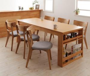 W120-180 天然木オーク材エクステンションダイニング 6人 7点セット(テーブル+チェア6脚) W120-180 組立設置付 組立設置付 7点セット(テー...