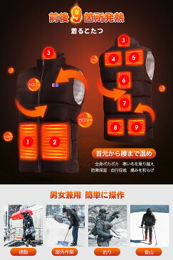 【3段階調温 加熱パネル9枚】 電熱ベスト 日本製繊維ヒーター ヒーター 電熱ジャケット ベスト 3段階調温 洗える ヒーターベスト 電熱ベスト usb 電気ベスト 洗える 電熱ウェア 発熱 防寒 M L XL 柔らかい モバイルバッテリー別売り