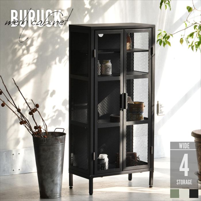 BURUCK ワイドメッシュキャビネット 4段 BRLS0331 メタルラック リビング収納 インダストリアル レトロ 角型 スチール ラック収納 スチールラック スチールシェルフ 扉付き メタルラック メタルシェルフ インダストリアル