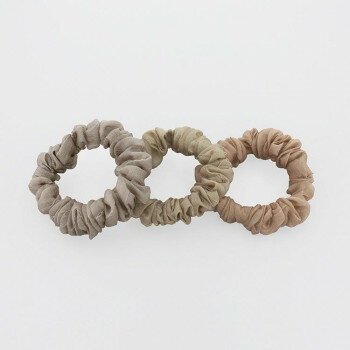 フラワーリング ミニシュシュ くすみカラー×オーガンジー 3本セット カーキ HHS0608-KH