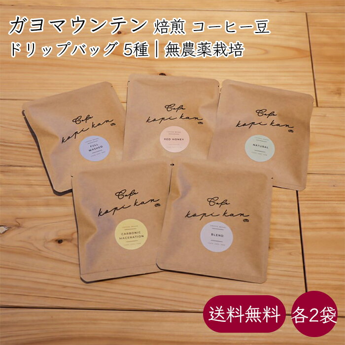 ガヨマウンテン 専門店 KopiKan 焙煎 無農薬 コーヒー豆 ドリップバッグ 5MIX 各2袋《メーカー直送》【送料無料 ネコポス便】（ 無農薬栽培 無添加 アラビカ種 豆 粉 ）インドネシア産 アチェ産 ガヨ マウンテン 岡林農園 珈琲豆