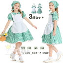 ワンピース ハロウィン 田舎風 3点セット 緑色 コスプレ キッズ 女の子 コスチューム 可愛い 変装 仮装 学園祭 文化祭 演出 イベント 万聖節 パーティー...