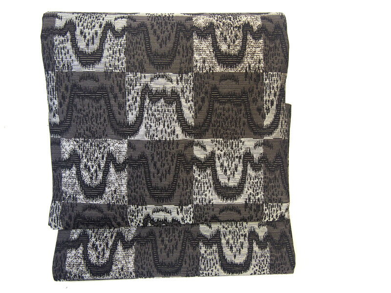 【仕立て上がり】正絹　名古屋帯　九寸帯【茶　市松】