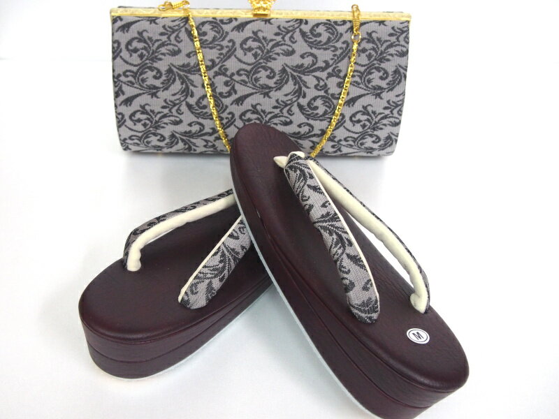 草履バッグセット　【グレー　　ワイン台　Fサイズ】