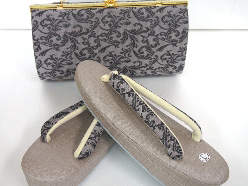 草履バッグセット　【グレー　　グレー台　Lサイズ】