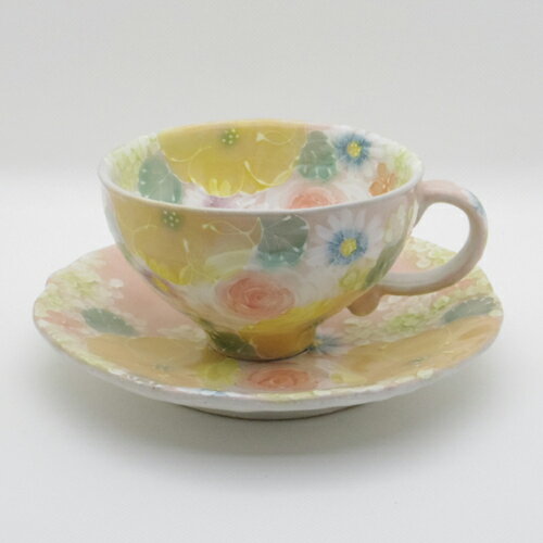 ゆずりは　コーヒー碗皿　間取黄花紋 45578