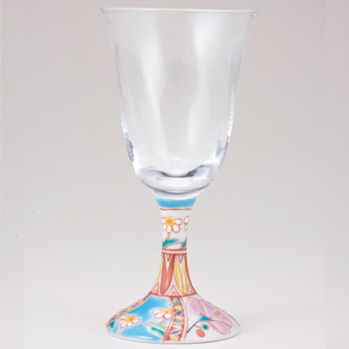 九谷和グラス　ワイングラス大（チューリップ）花のタペストリー　清峰堂