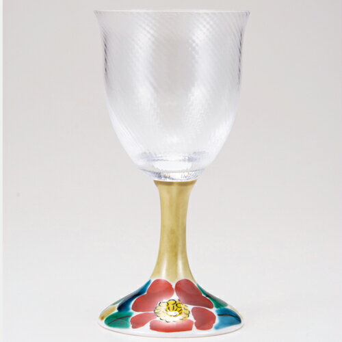 九谷和グラス　ワイングラス小（斜）山茶花アメ釉　清峰堂