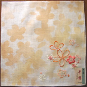 季粋(きすい) 桜 オレンジ 和柄 ハンカチ 桜 刺繍 大判 敬老の日 季粋(きすい) 桜 オレンジ 和柄 ハンカチ 桜 刺繍 大判 敬老の日