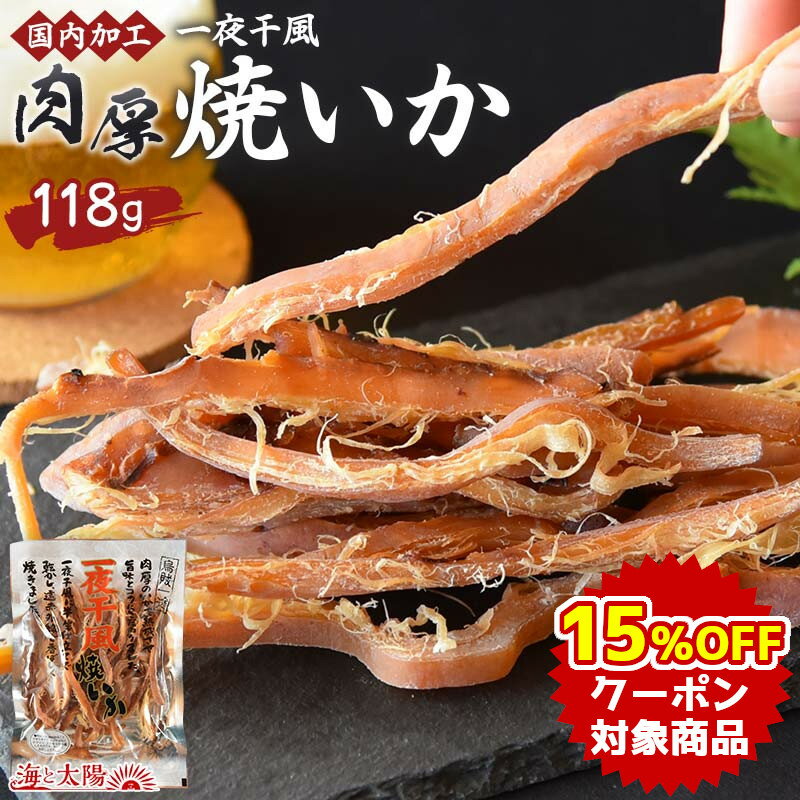 【クーポンで15％OFF】＜国内加工 肉厚一夜干風焼いか118g＞ 送料無料 するめ 一夜干し 胴体部のみ使用 おつまみ おやつ お茶請け 酒の肴 晩酌 海鮮 珍味 お花見 ダイエット メール便 海と太陽