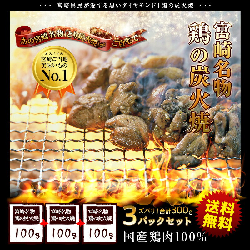 ＼送料無料1,270円！／【新登場！】宮崎名物！＜鶏の炭火焼100g×3パック＞合計たっぷり300g　鶏の炭火焼き 炭焼