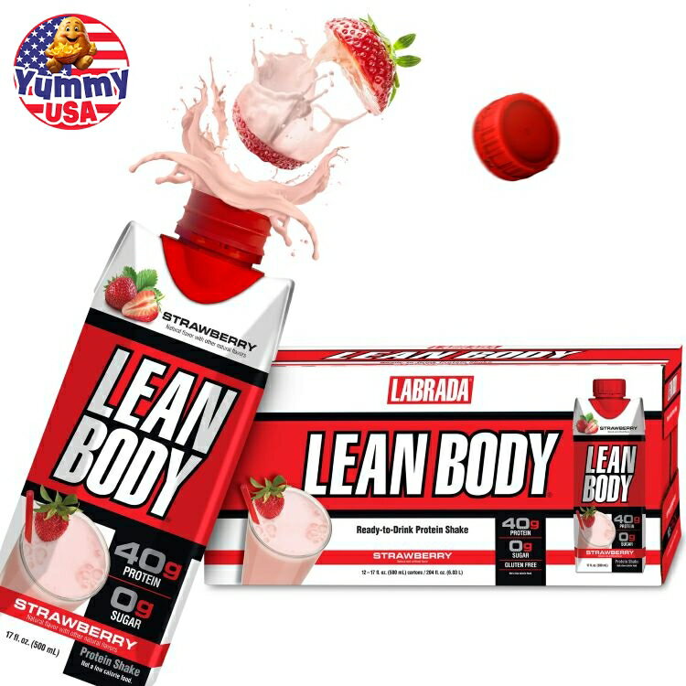 【最大1040円OFFクーポン有】リーンボディ プロテインシェイク ストロベリー 500ml 12パック Labrada Lean Body 17oz Strawberry (12 tetra) プロテインドリンク 日本未発売 大容量 【お取り寄せ商品】