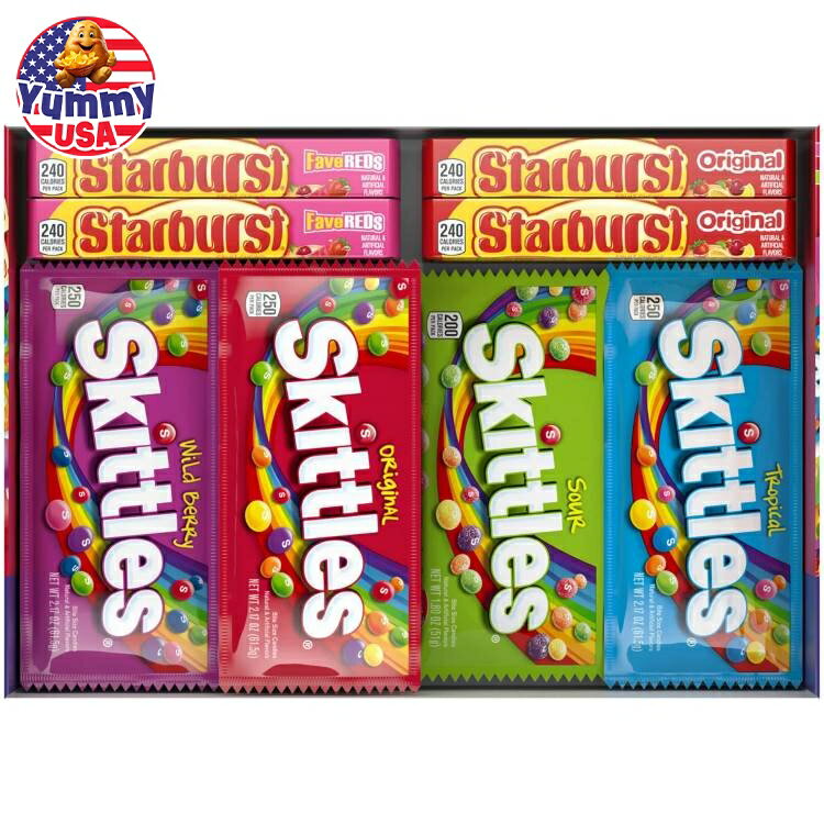 【最大500円OFFクーポン有】スキットルズ&スターバースト チューイーキャンディー バラエティパック フルサイズ 30個入り Skittles and Sta...