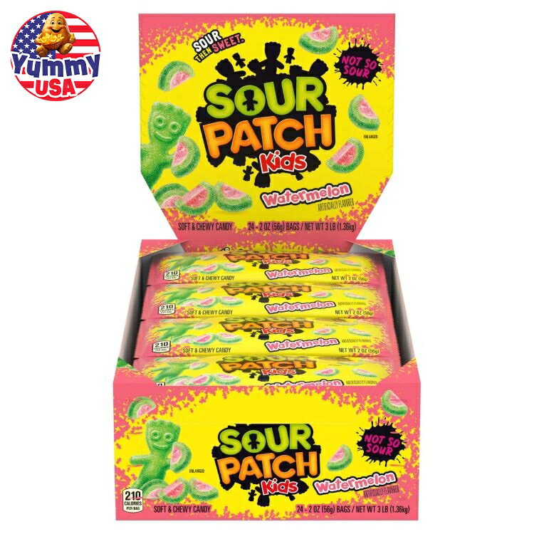【最大500円OFFクーポン有】サワーパッチ ソフト&チューイーキャンディ スイカ 2オンス 24個入り Sour Patch Soft & Chewy Can...