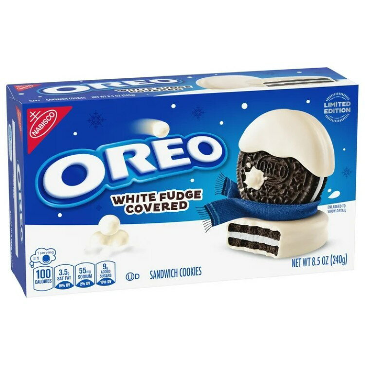 オレオ ホワイトファッジコーティング チョコレートサンドイッチクッキー 限定版 240g OREO White Fudge Covered Chocolate Sandwich Cookies, Limited Edition 8.5 oz 【お取り寄せ商品】