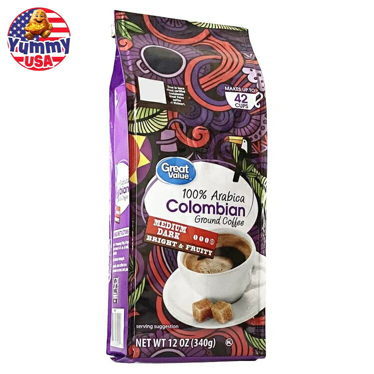 【アメリカウォルマートPB】グレートバリュー 100%アラビカ コロンビア産 ミディアムダークロースト 挽きコーヒー 340g Great Value 100% Arabica Colombian Medium-Dark Roast Ground Coffee, 12 oz, Bag 【お取り寄せ商品】