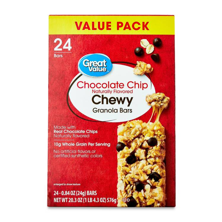 グレートバリュー チョコレートチップチューイーグラノーラバー 24本入り Great Value Chocolate Chip Chewy Granola Bars, Value Pack, 20.3 oz, 24 Count 【お取り寄せ商品】