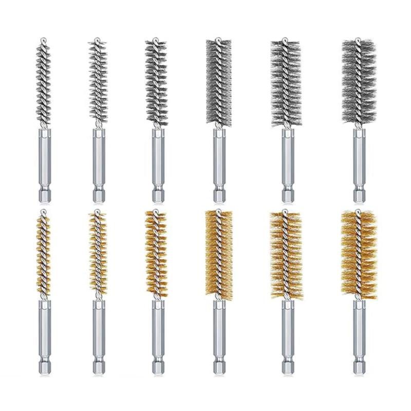 Rakuten - KIMLONTON ワイヤーブラシ 六角軸チューブブラシ 8mm-19mm 12個入りセット ステンレスと真鍮製の研磨ブラシ 電動ドリル用研磨真鍮ブラシ サビ落とし