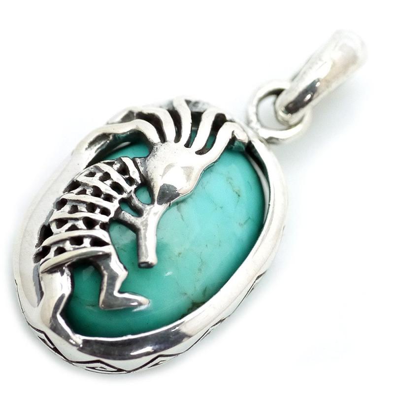 [シルバーワン] シルバー925 ターコイズ ココペリ ペンダントトップ メンズ ma (ホピ族 タグ パワース..