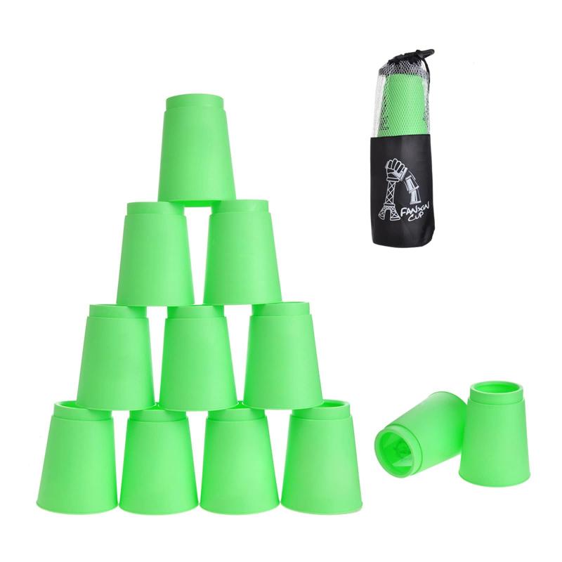 Cyfie スポーツスタッキング専用 カップ 飛重ねカップ スタックスカップ 手提げ棒 収納袋付き 穴あき 速重ね 練習用 競技用 厚め プラスチック製 初心者でも対応 12個セット 日本語取扱説明