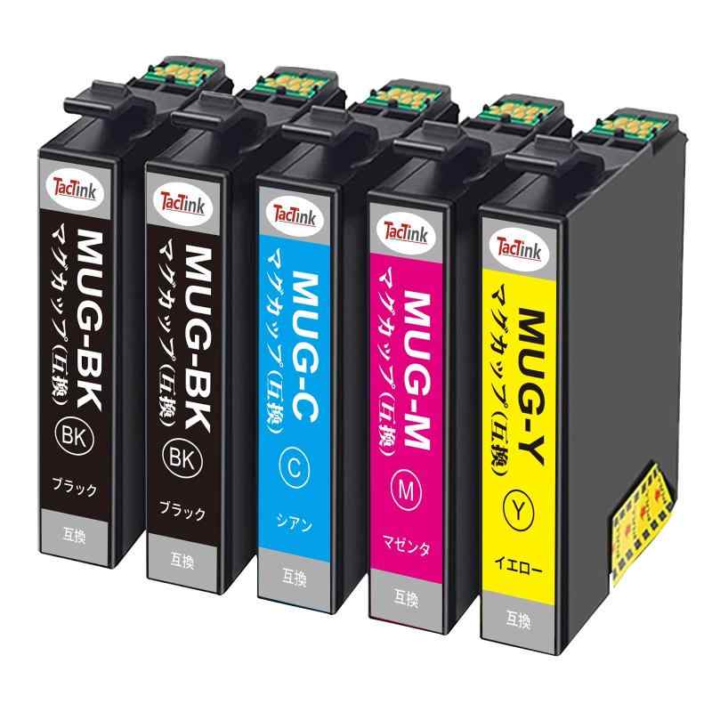 Epson用 エプソン MUG-4CL MUG 互換インク カートリッジ マグカップ MUG-4CL 4色パック+ MUG-BK 黒1本 残量表示 2年 国際認証 大容量 適応機種： EW-452A EW-052A