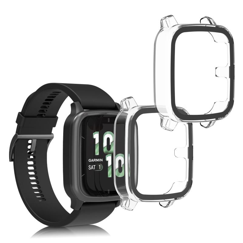 kwmobile 2x ケース Garmin Venu Sq 2 Music/Sq 2対応 カバー - フルボディ ガラス 耐衝撃 超薄型 透明