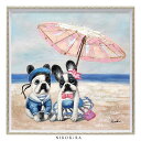 絵画 アート オイル ペイント 犬 いぬ イヌ カップル 好き おしゃれ かわいい 絵 動物 ペット アニマル ポスター アートパネル グッズ ワンコ 愛犬 ビーチパラソル ドッグ M 63cm 額縁 開運 風水 玄関 トイレ 額入り