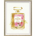 【4/29迄★クーポンで200円off】 アートパネル アートポスター シャネル CHANEL ゴールド ブランド おしゃれ ロゴ アート 絵画 額入り 絵 モダン キャンバス ショップ 玄関 トイレ デザイナー 香水 パフューム ピンク 花 25.5cm 33cm SS フレーム付き 開運 運気が上がる絵