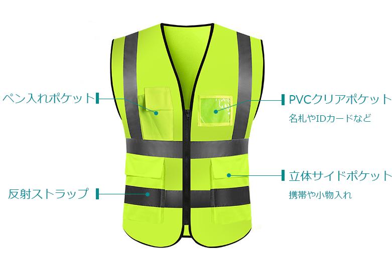 YUNO Barbieの様々なシーンで使える！嬉しい2点セット 安全反射ベスト ユニセックス 夜間 作業服 蛍光ベスト 交通警備 事故防止 男女兼用 作業 自転車 夜間作業｜アングル3