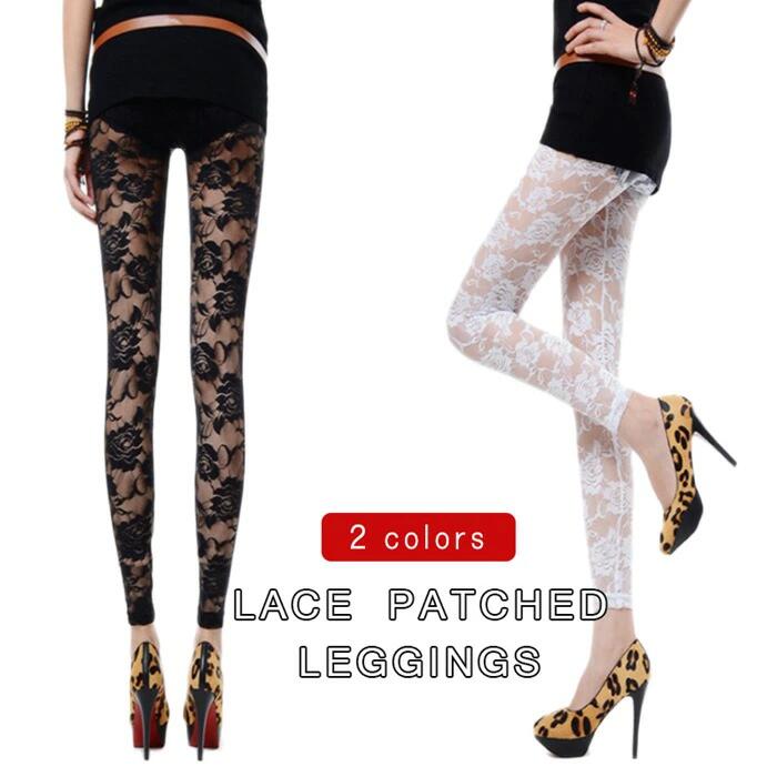【レギンス レディース 美脚 パギンス レギパン スパッツ 十分丈】選べる2カラー レース ローズ柄 ダンスレギンス ヒップホップ キャバダンスウェア/イベント/ステージ衣装 ボトムス レギンス ダンス衣装 ハロウィン衣装コスプレ メール便で送料無料
