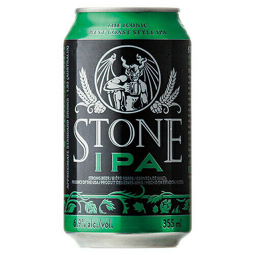 ビール 酒 通販 人気商品 最安値に挑戦中！「ストーンIPA」始まりは1997年8月、Stoneの1周年を祝うビールとして醸造された。ホップはMagnum、Chinook、Centennialの3種類を使用し、それらを惜しげもなく大量投入。2週間のドライホッピングで一体感を持たせながらも階層的にホップの香味を溶け込ませた。白色のヘッドと美しい黄金色。はっきりと感じられるレモンの皮、フルーティーシリアルやシトラス、松のようなホップアロマ。軽めのモルトボディに力強いシトラスフレイバーが感じられる味わい。ホップの苦味、モルトの味わいの完璧なバランスが美しい。クリーンな苦味が舌に残り続ける余韻。Stoneチームにとっても一番のお気に入りの一つであるという、ホップの醸し出すアロマやフレイバーを十二分に楽しめる基本に忠実なIPA。