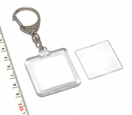 【アクリルフォトフレーム】ハメパチ 四角形スクエア型 フォトサイズ33mm×33mm フック付きキーホルダー