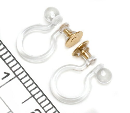 樹脂製イヤリングパーツ オメガ クリア ゴールド平皿約4mmタイプ 1ペア アレルギー対応